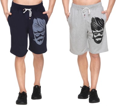 Basis Printed Men Grey, Blue Basic Shorts