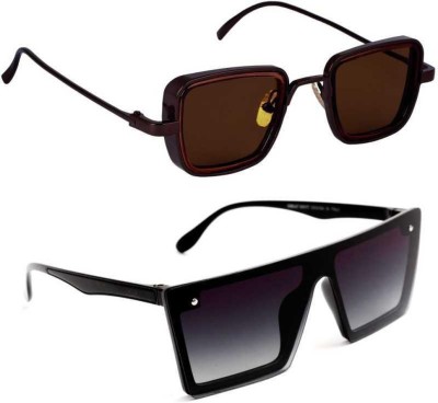 Actn Retro Square, Rectangular Sunglasses(For Men & Women, Black, Brown)