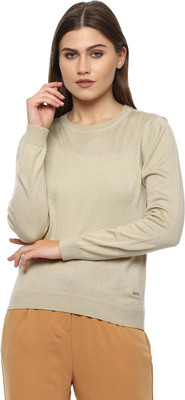 VAN HEUSEN Solid Round Neck Casual Women Beige Sweater