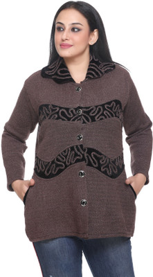 WOOL 4U Embroidered Collared Neck Casual Women Red Sweater