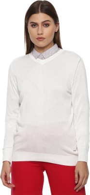 VAN HEUSEN Solid V Neck Casual Women White Sweater