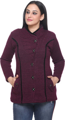 PIPASA WOMEN Self Design V Neck Casual Women Purple Sweater