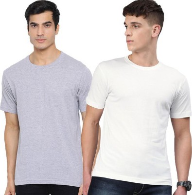 Organic Chics Solid Men Round Neck White, Grey T-Shirt