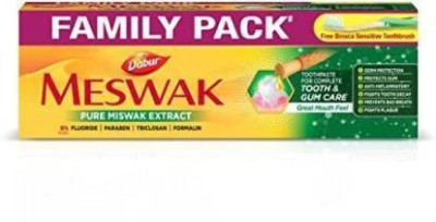 Dabur meswak family pack pure meswak extract (toothpaste) 200g+100g+ binaca brush Toothpaste(300 g, Pack of 3)