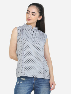 adyuth Casual Printed Women Grey Top