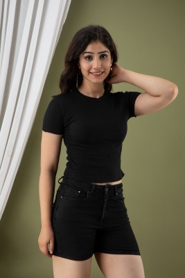 Mialo fashion Casual Solid Women Black Top