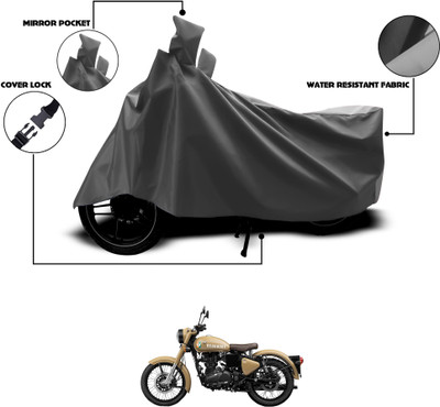 GOSHIV-car and bike accessories Waterproof Two Wheeler Cover for Royal Enfield(Classic 350 Signals, Grey)