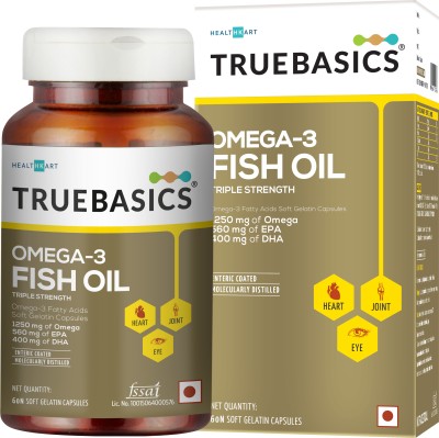 TrueBasics Omega-3 Fish Oil Triple Strength, 560mg EPA & 400mg DHA (60 No)(60 Tablets)
