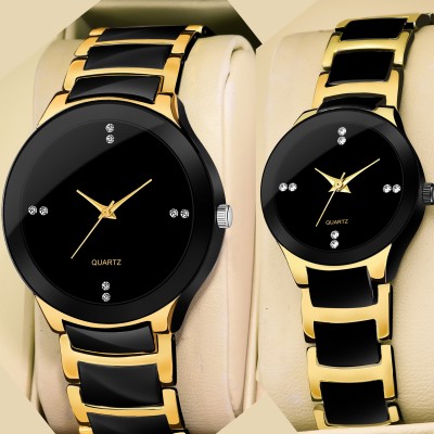 LOUIS KOUROS MECH BEASTS Gold Watch For MENS & WOMENS BLACK-GOLD ROUND DIAL AND BLACK-GOLD METAL STRAP ANALOG WATCH Analog Watch  - For Couple