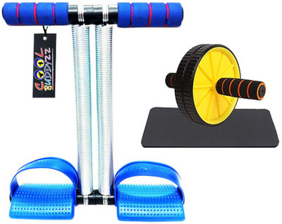 Cool Buddyzz Combo of Double Spring Tummy Trimmer and Ab Wheel For Home Exercise Ab Exerciser(Blue)
