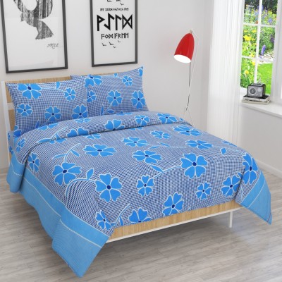 hansika textiles 120 TC Microfiber Double Floral Flat Bedsheet(Pack of 1, Blue)