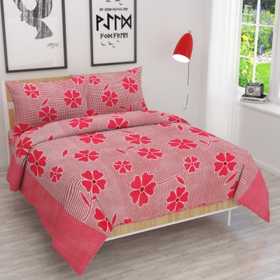 hansika textiles 120 TC Microfiber Double Floral Flat Bedsheet(Pack of 1, Pink)