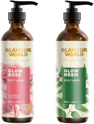 Glamour World Ayurvedic Glow Neem & Glow Rose Body Wash Combo(2 x 200 ml)