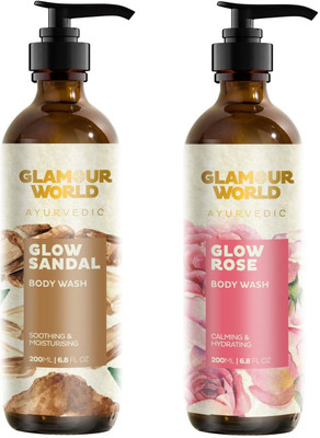 Glamour World Ayurvedic Glow Rose & Glow Sandal Body Wash Combo(2 x 200 ml)