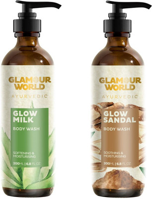 Glamour World Ayurvedic Glow Milk & Glow Sandal Body Wash Combo(2 x 200 ml)