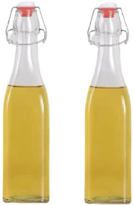 YANCI 500 ML Clear Airtight Glass Preserve Square Bottle with Stopper 500 ml Bottle(Pack of 2, Clear, Glass)