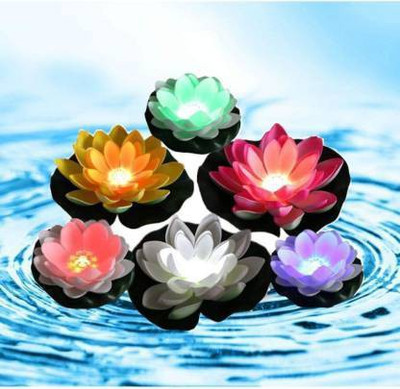 Aaina creations Automatic Water Sensing Battery Operated Waterproof LED Colour Changing Lily Artificial Lotus Floating Light Candle Candle(Multicolor, Pack of 6)