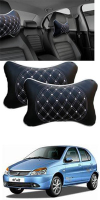 RONISH Black, White Leatherite Car Pillow Cushion for Tata(Rectangular, Pack of 2)