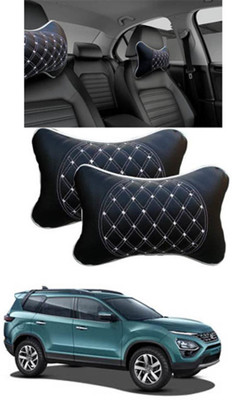 RONISH Black, White Leatherite Car Pillow Cushion for Tata(Rectangular, Pack of 2)