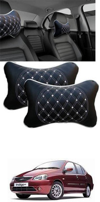 RONISH Black, White Leatherite Car Pillow Cushion for Tata(Rectangular, Pack of 2)