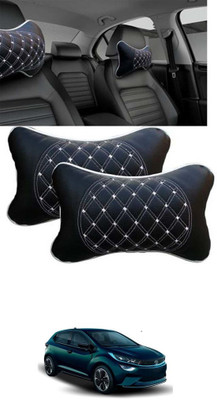 RONISH Black, White Leatherite Car Pillow Cushion for Tata(Rectangular, Pack of 2)