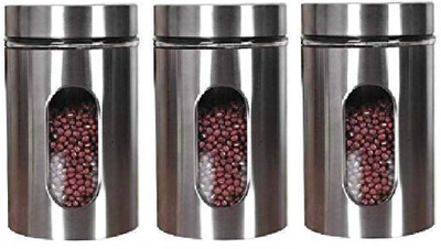 IndusBay Glass Grocery Container  - 800 ml(Pack of 3, Silver)