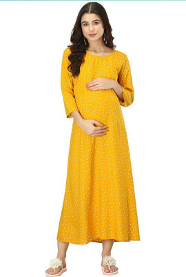 SAGA Women A-line Yellow Midi/Calf Length Dress