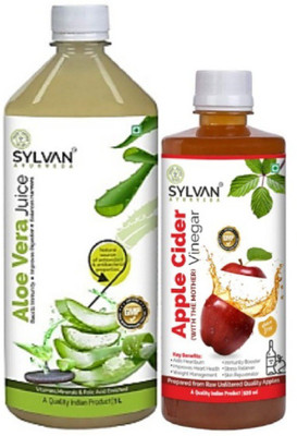 SYLVAN AYURVEDA ALOE VERA JUICE 1L & APPLE CIDER 500ML | PACK OF 2(2 x 725 ml)