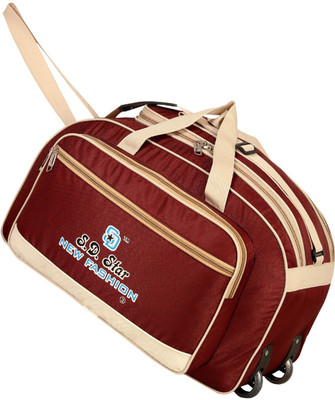 SD Star (Expandable) Lightweight Travel Duffel Bag With 2 Wheels For Men and Women-Red Duffel With Wheels (Strolley)