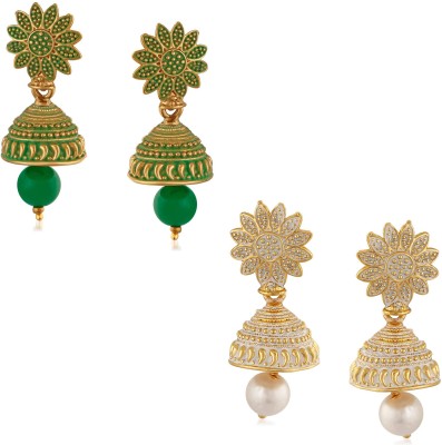 Happy Stoning Stylish and Premium Jhumki Earrings for Women - Pack of 2 Pairs Brass Jhumki Earring