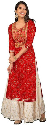 Akshita Fashions Women Printed Straight Kurta(Red)