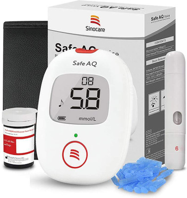 Sinocare Safe AQ Voice/Glucometer with Voice Reminder and Light Warning Glucometer(White)