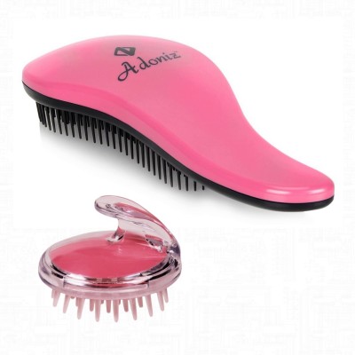 ADONIZ COMBO OF DETANGLER HAIR BRUSH (PINK) WITH SILICONE SCALP MASSAGE BRUSH (PINK)