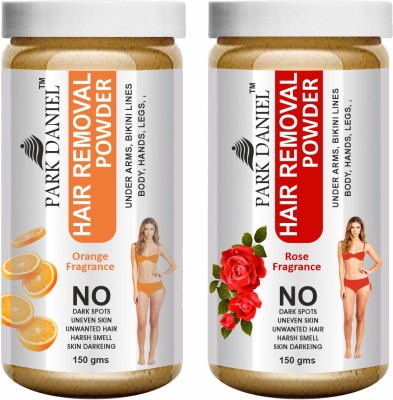 PARK DANIEL Premium Orange + Rose Fragrance Hair Removal Powder-For Underarms, Hand, Legs & Bikini Line(Three in one Use)Combo Pack Of 2 Jars of 150gm (300gm) Wax(300 g, Set of 2)