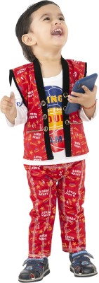 new gen Baby Boys Party(Festive) T-shirt Pant, Jacket(Red)