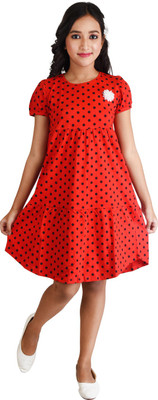 Clothe Funn Girls Midi/Knee Length Casual Dress(Red, Short Sleeve)