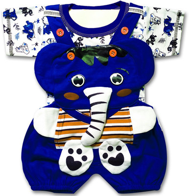 DRYSUN Dungaree For Baby Boys & Baby Girls Casual Printed Cotton Blend(Dark Blue, Pack of 1)