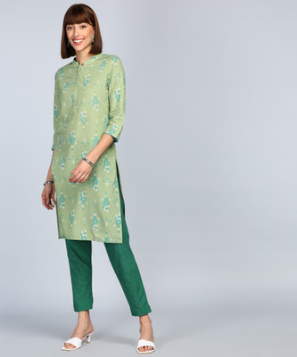 Anmi Floral Print Women Straight Kurta(Green)