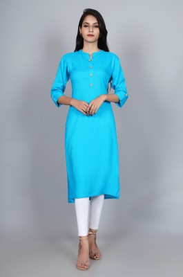 WearCulture Women Solid Straight Kurta(Light Blue)