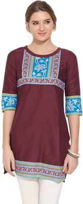 Aurelia Women Solid Frontslit Kurta(Brown, Blue)