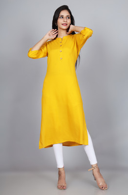 WearCulture Women Solid Straight Kurta(Gold)