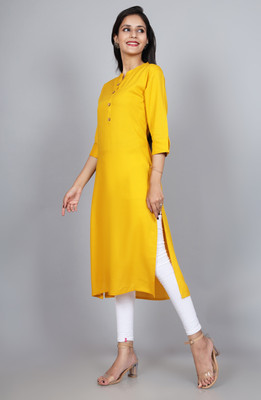 Tanvaangi Women Solid Straight Kurta(Yellow)