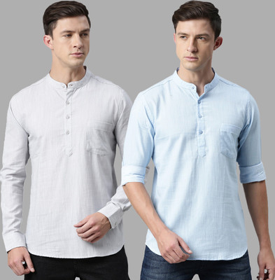 Kryptic Men Solid Straight Kurta(Grey)
