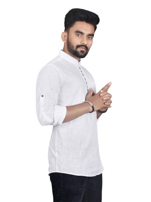 allan peter Men Solid Straight Kurta(White)