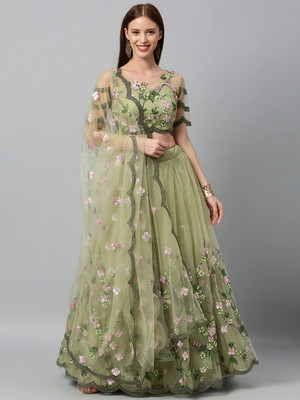 Trivety Embroidered Semi Stitched Lehenga Choli(Light Green)