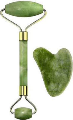domnikyas Massager 08 Facial Roller & Massager Natural Massage Jade Stone And Gua Sha Scraping Plate Set Double Side Beautiful Skin Detox - Facial Body Eyes Neck Massager Tool Reduce Wrinkles Aging - Original Massager (Green) Jade Roller & Gua Sha Double Sided Facial Massager Natural Stone Massage B