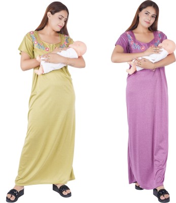 NACNO Women Maternity/Nursing Nighty(Green, Purple)