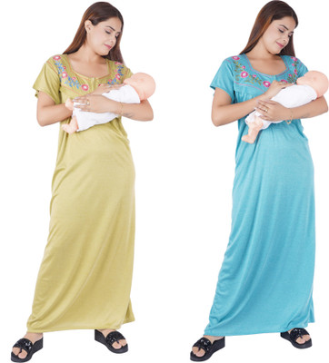 NACNO Women Maternity/Nursing Nighty(Green, Blue)