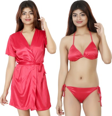 Nivcy Women Robe and Lingerie Set(Red)
