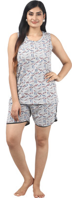 Noty Women Printed Grey Top & Shorts Set